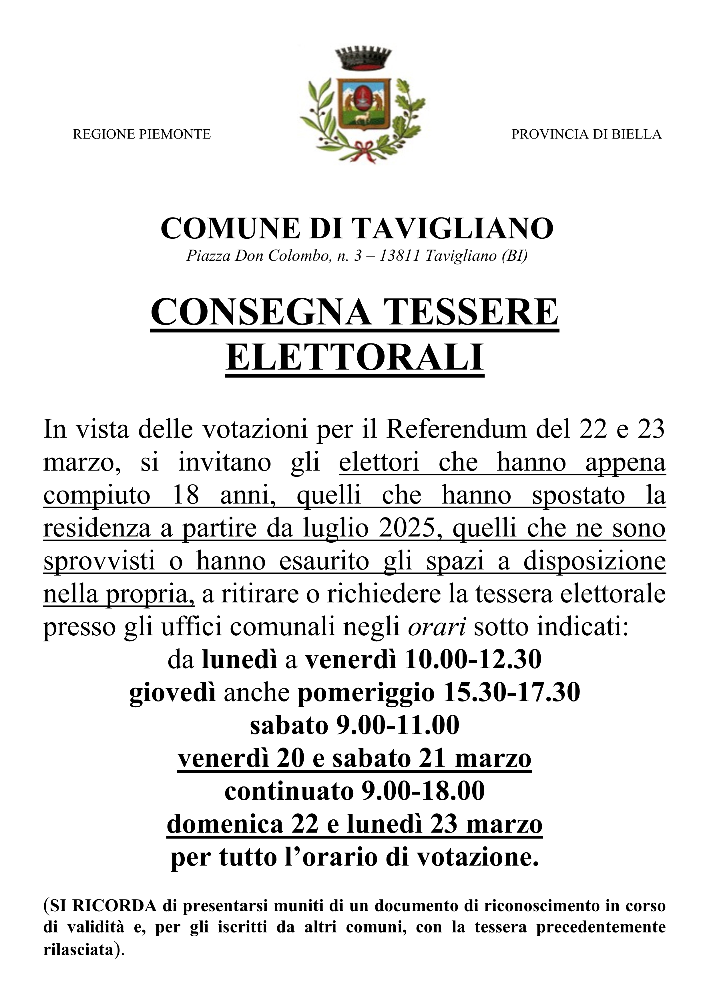 Consegna tessere elettorali