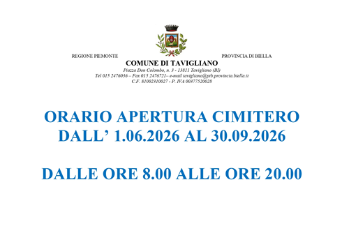 Orario estivo di apertura del cimitero