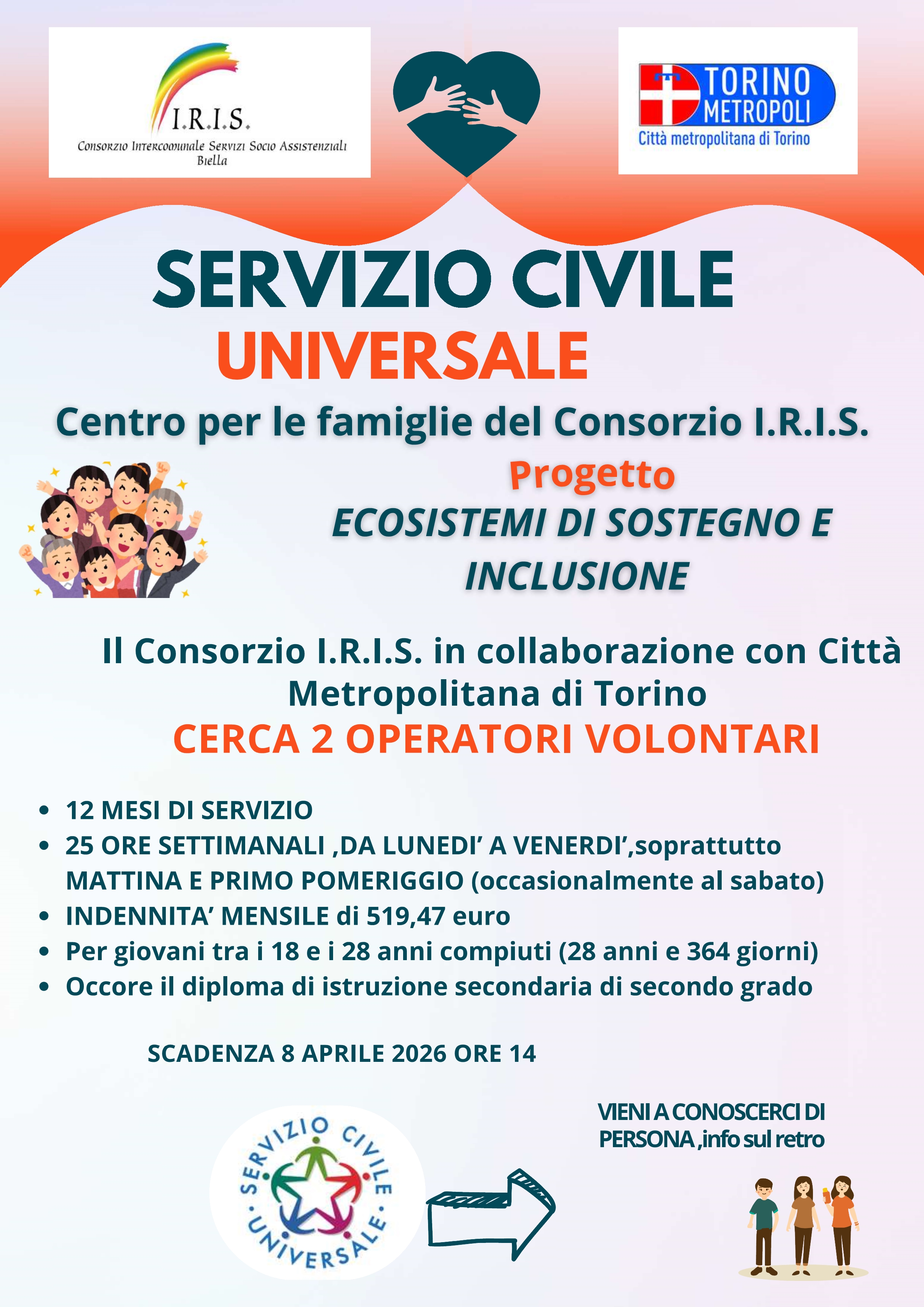Servizio civile universale: il Consorzio IRIS cerca 2 volontari per il Centro Famiglie