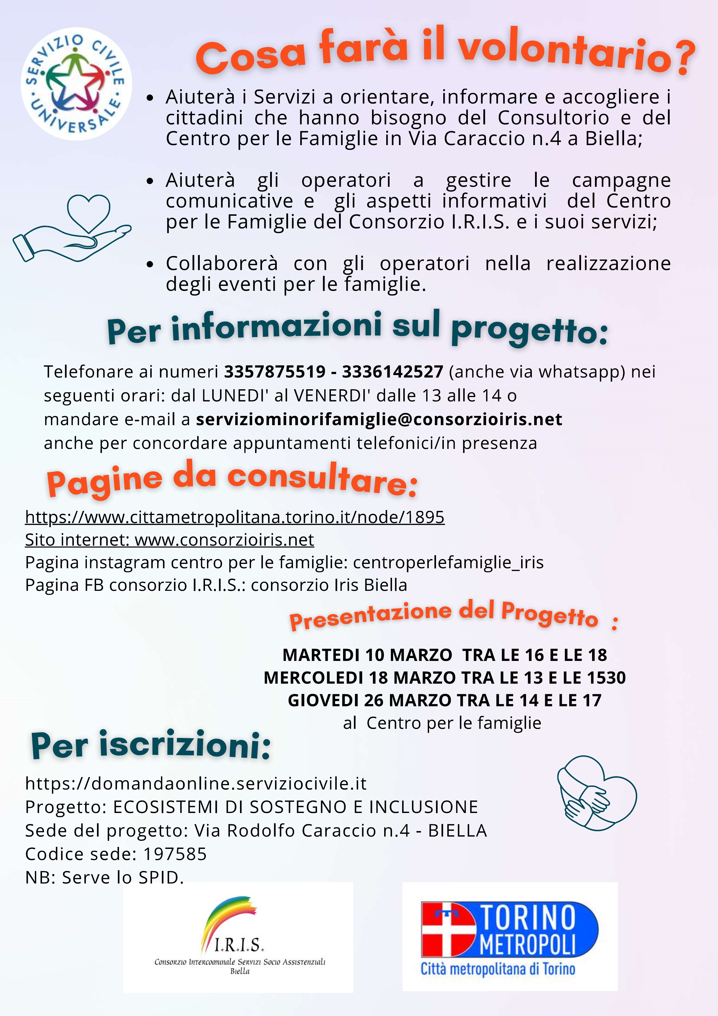 Servizio civile universale: il Consorzio IRIS cerca 2 volontari per il Centro Famiglie