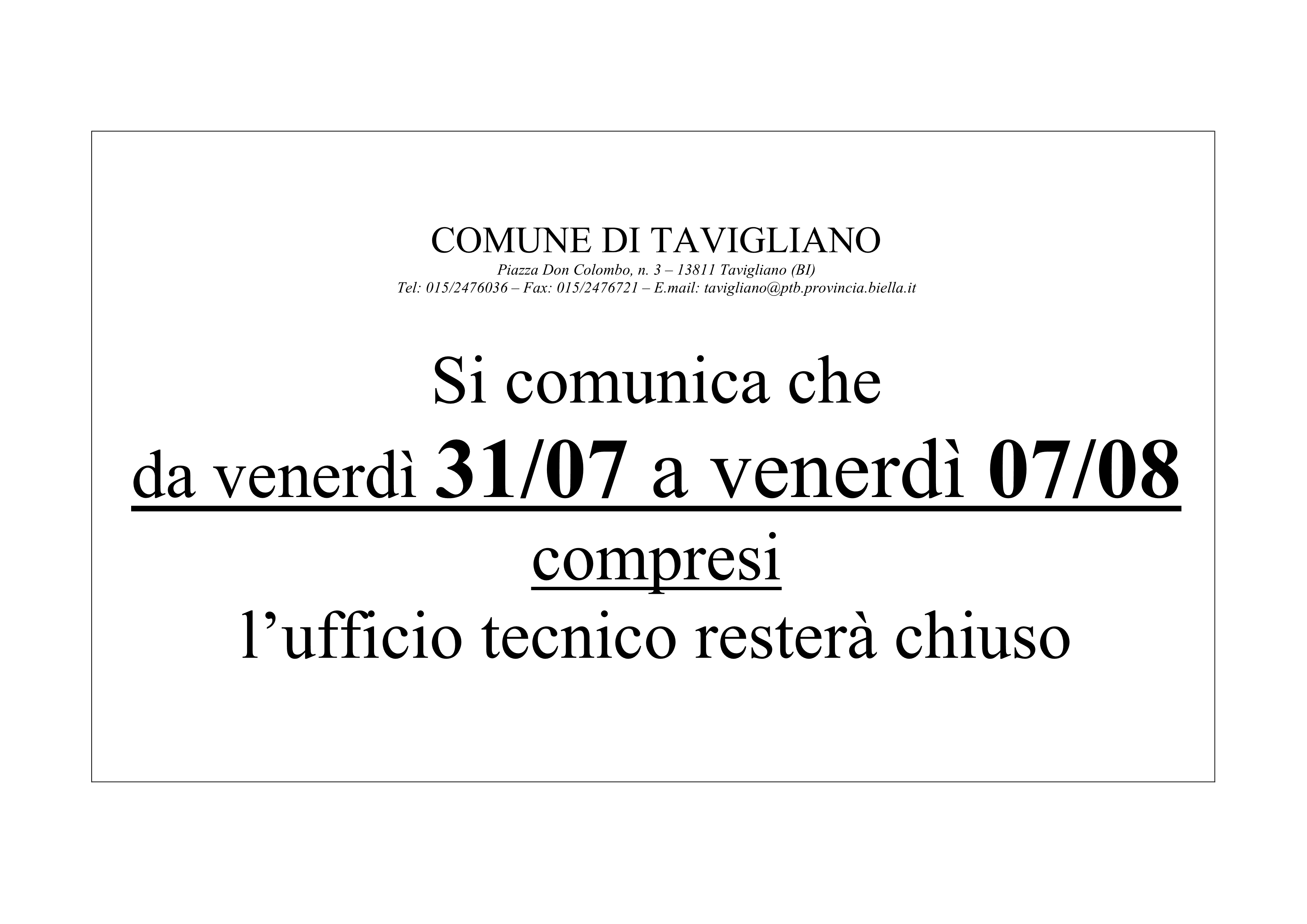 Chiusura ufficio tecnico